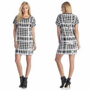 New! MICHAEL KORS Women's Sequin Black White Houndstooth Sequin Party Dress Sm